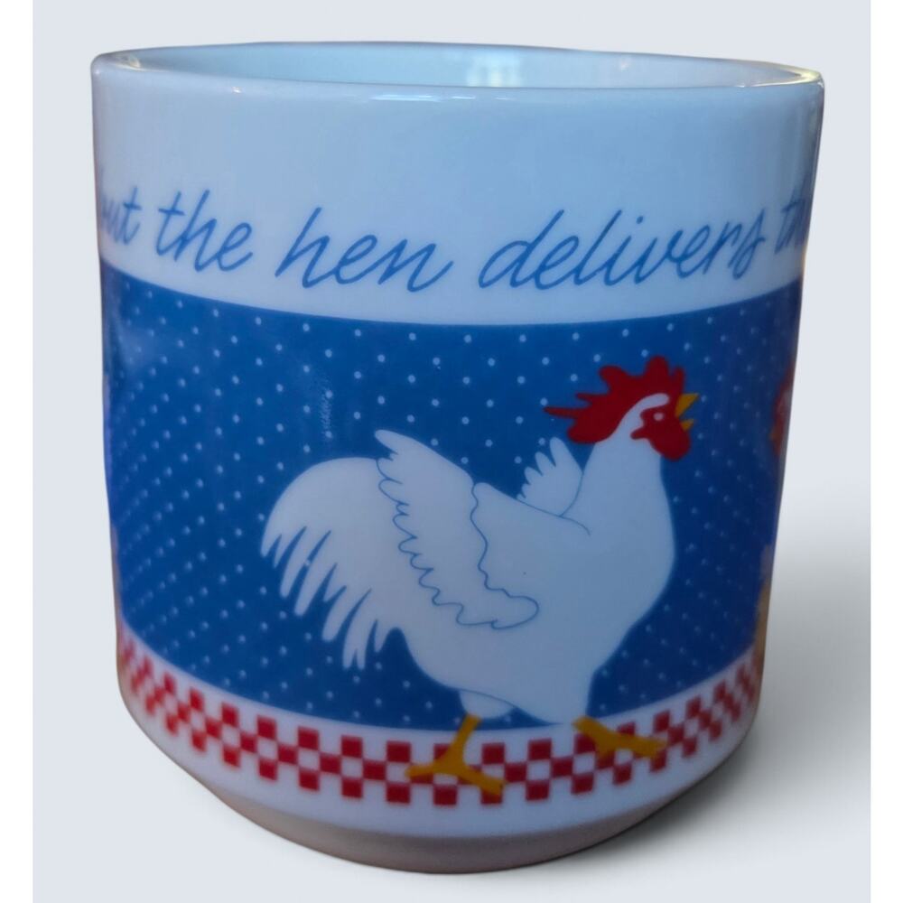 Vintage 1985 The Rooster May Crow But the Hen Delivers Mug By Current - Japan - Picture 3 of 9